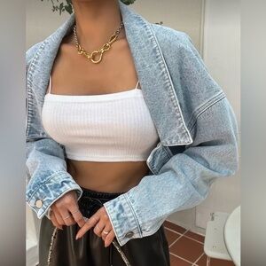 Drop Shoulder Denim Shrug Jacket